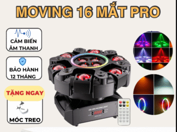 Đèn sân khấu moving 16 mắt pro hiệu ứng chớp led laser,remote,cảm biến nhạc cho sự kiện,bar