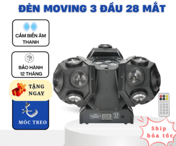 Đèn Sân khấu Moving 3 Đầu 28 mắt Hiệu Ứng LED Laser hoa văn Cho sự kiện,bar,karaoke,đám cưới